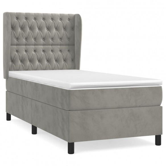 Cadre de lit et matelas Gris clair 100x200cm Velours