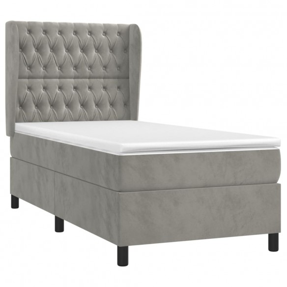 Cadre de lit et matelas Gris clair 100x200cm Velours