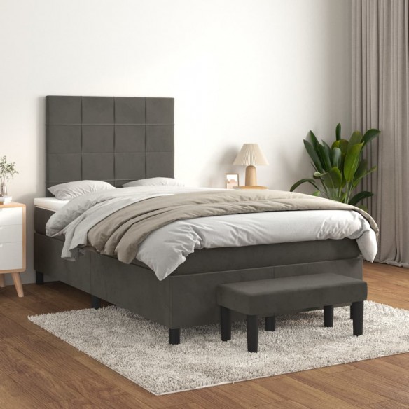 Cadre de lit et matelas Gris foncé 120x200cm Velours