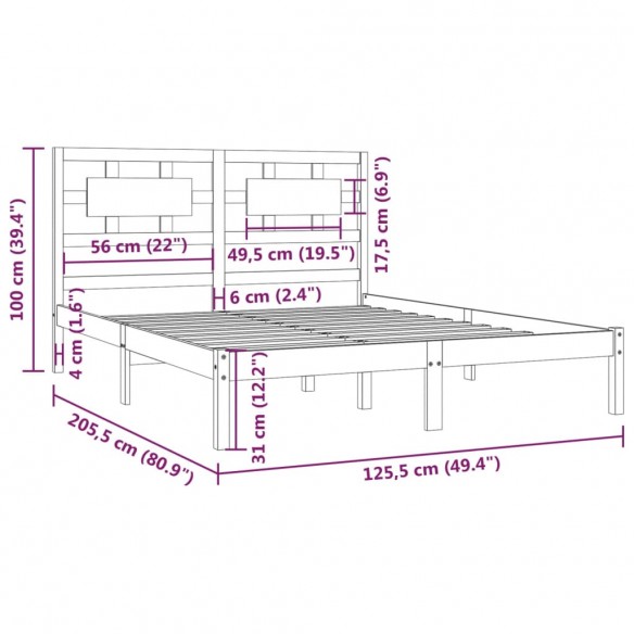 Cadre de lit Marron miel Bois de pin massif 120x200 cm