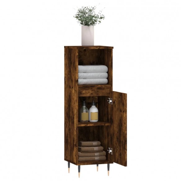 Armoire de bain chêne fumé 30x30x100 cm bois d'ingénierie