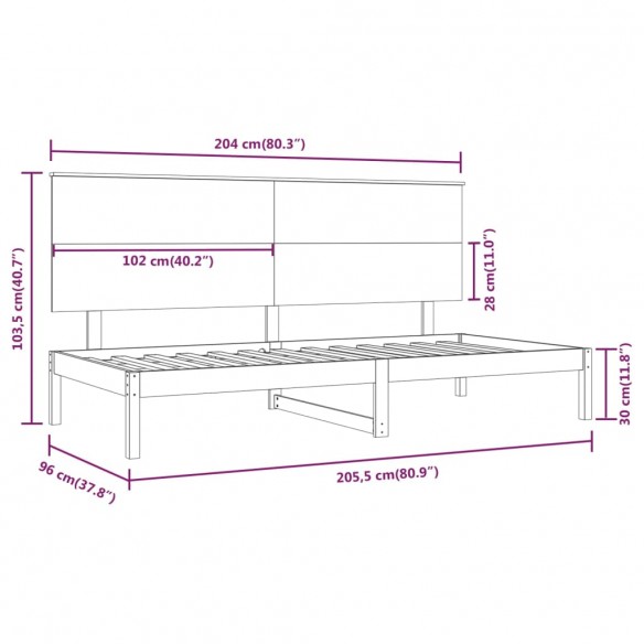 Lit de jour 90x200 cm Bois de pin massif