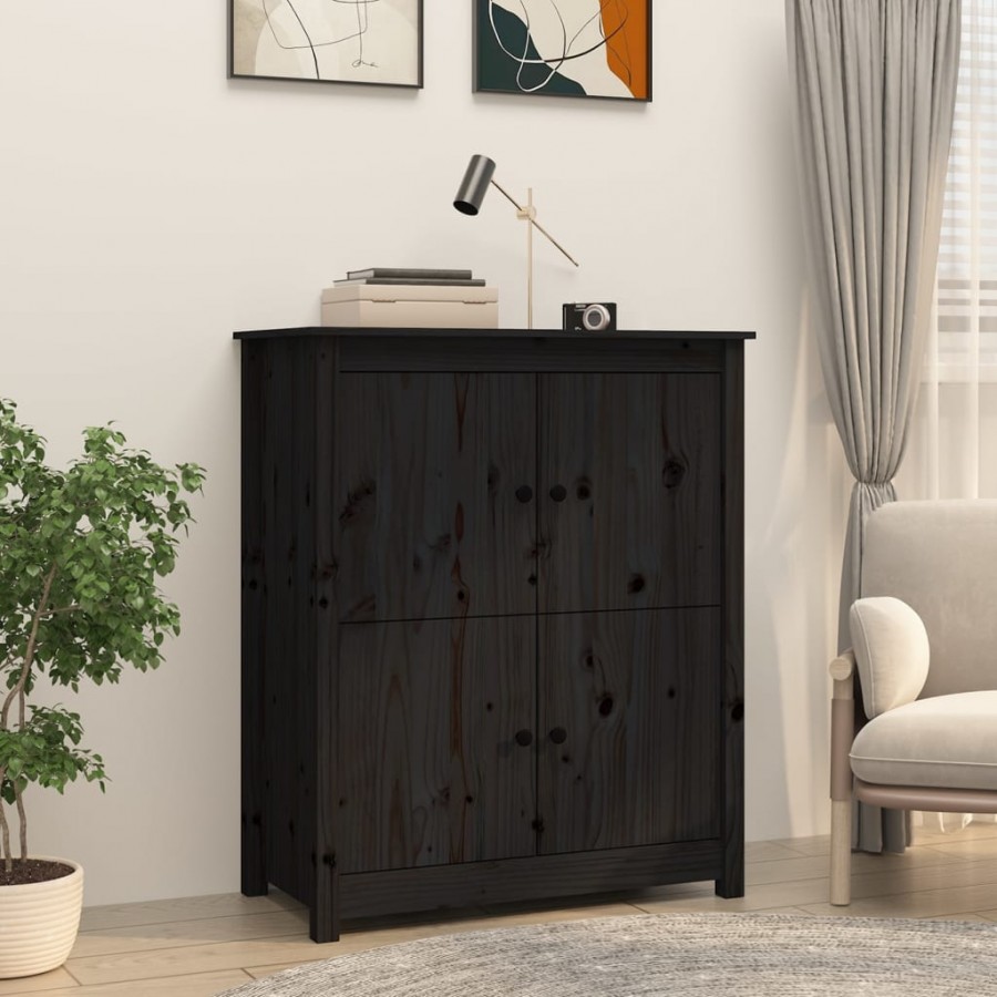 Buffet Noir 83x41,5x100 cm Bois massif de pin