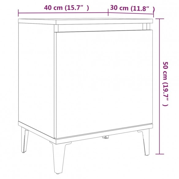 Table de chevet avec pieds en métal Chêne fumé 40x30x50 cm