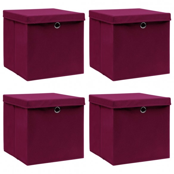 Boîtes de rangement 4 pcs Rouge foncé 32x32x32 cm Tissu