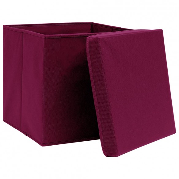 Boîtes de rangement 4 pcs Rouge foncé 32x32x32 cm Tissu