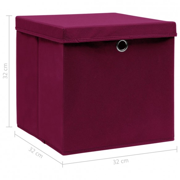 Boîtes de rangement 4 pcs Rouge foncé 32x32x32 cm Tissu