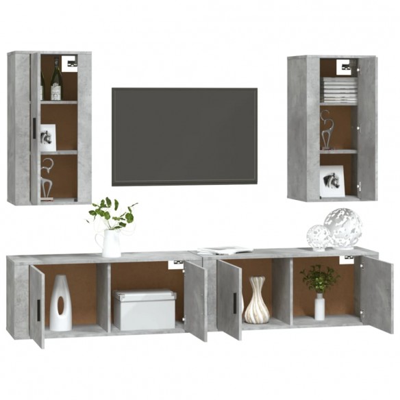 Ensemble de meubles TV 4 pcs Gris béton Bois d'ingénierie