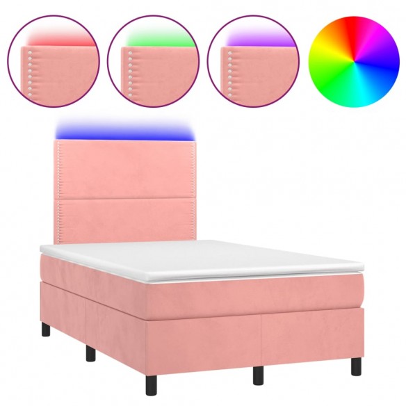 Cadre de lit avec matelas LED Rose 120x200cm Velours