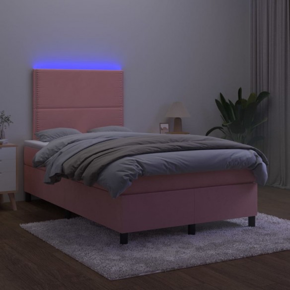 Cadre de lit avec matelas LED Rose 120x200cm Velours