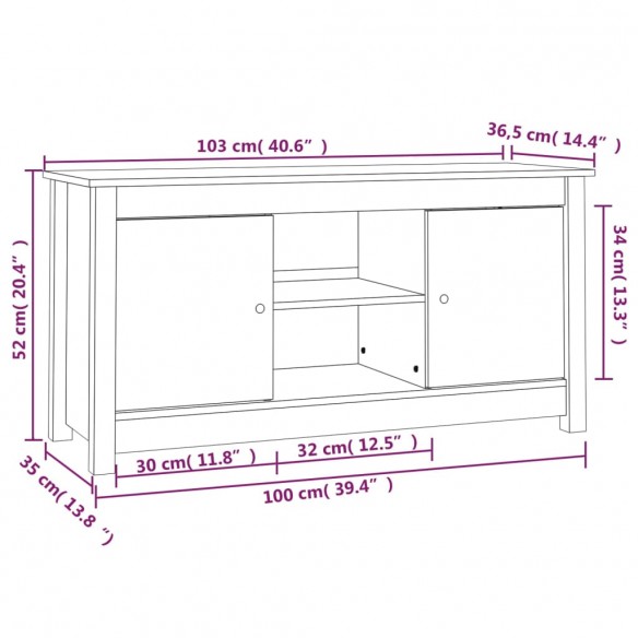 Meuble TV Gris 103x36,5x52 cm Bois de pin massif