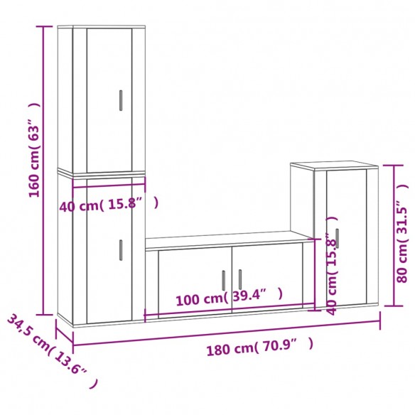 Ensemble de meubles TV 4 pcs Chêne fumé Bois d'ingénierie