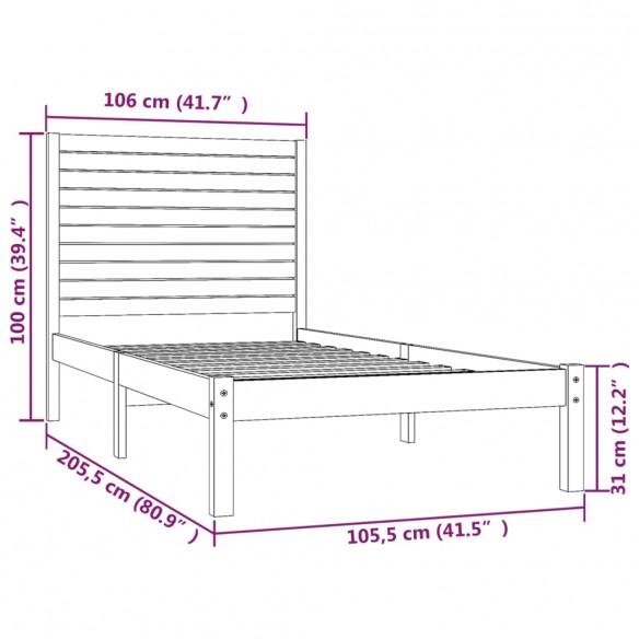 Cadre de lit Bois massif 100x200 cm