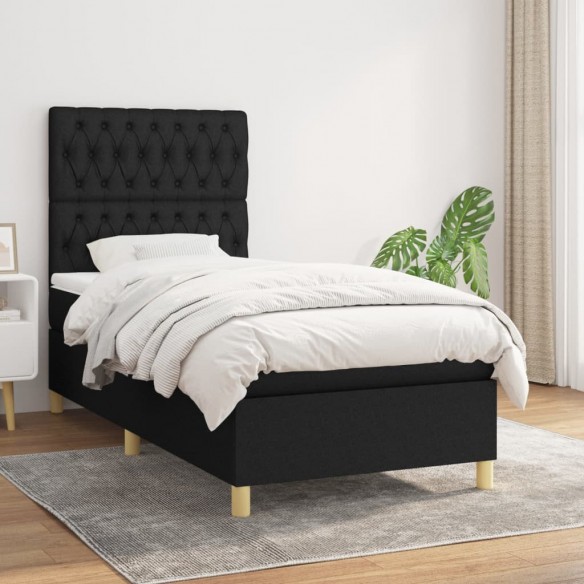 Cadre de lit avec matelas Noir 90x190 cm Tissu