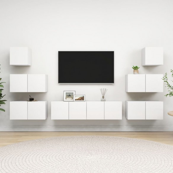 Ensemble de meuble TV 8 pcs Blanc Aggloméré