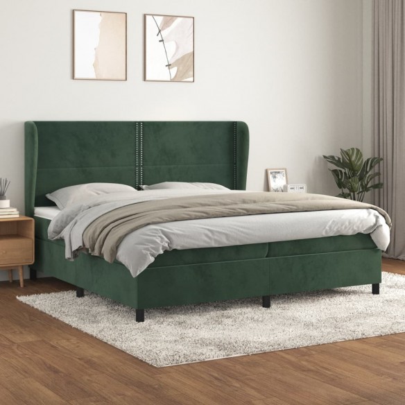 Cadre de lit et matelas Vert foncé 200x200cm Velours