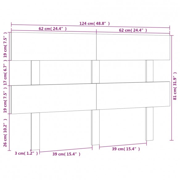 Tête de lit Noir 124x3x81 cm Bois massif de pin