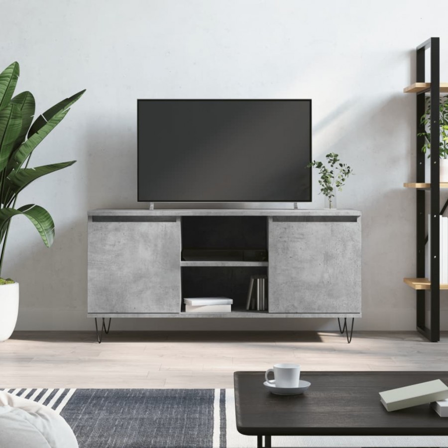 Meuble TV gris béton 104x35x50 cm bois d'ingénierie