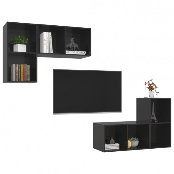 Meubles TV muraux 4 pcs Noir brillant Aggloméré