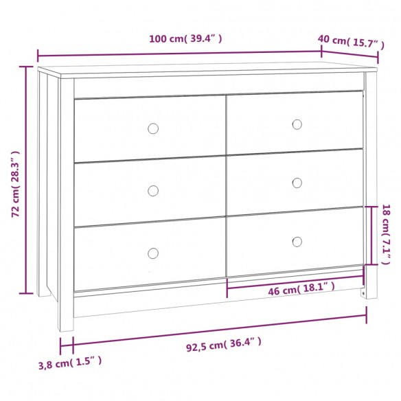 Armoire latérale Marron Miel 100x40x72 cm Bois de pin massif