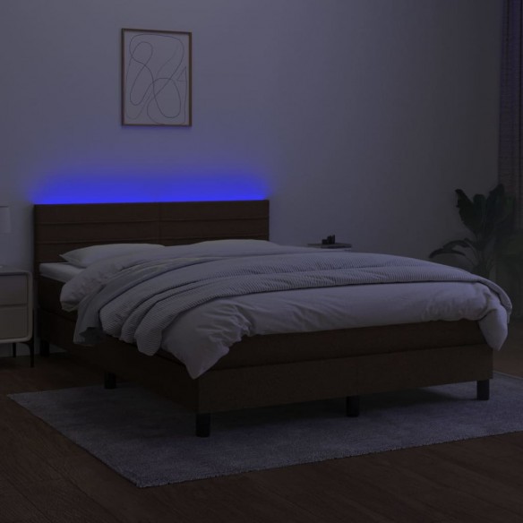 Sommier à lattes de lit matelas et LED Marron foncé 140x190 cm