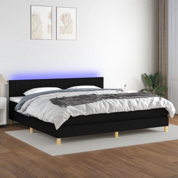 Cadre de lit et matelas et LED Noir 200x200 cm Tissu