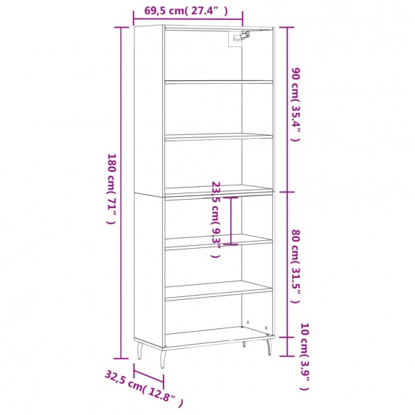 Buffet gris béton 69,5x32,5x180 cm bois d'ingénierie