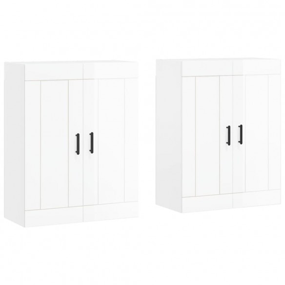 Armoires murales 2 pcs blanc brillant bois d'ingénierie