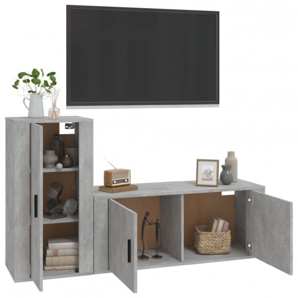 Ensemble de meubles TV 2 pcs gris béton bois d'ingénierie