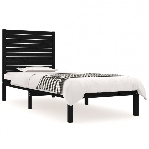 Cadre de lit Noir Bois massif 75x190 cm Petit simple