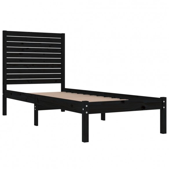 Cadre de lit Noir Bois massif 75x190 cm Petit simple