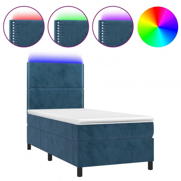 Sommier à lattes de lit avec matelas et LED Bleu foncé 90x190cm