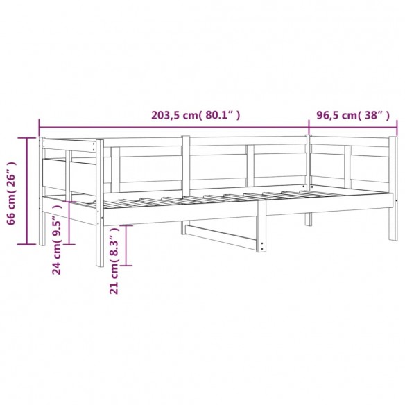 Lit de jour marron miel bois de pin massif 90x200 cm