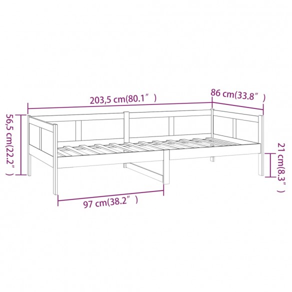 Lit de jour marron miel bois de pin massif 80x200 cm