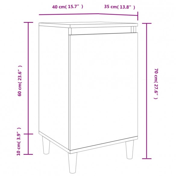 Tables de chevet 2pcs blanc brillant 40x35x70cm bois ingénierie