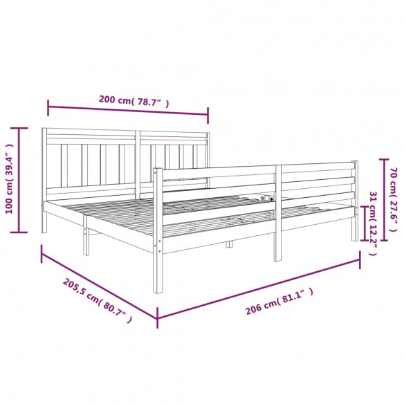 Cadre de lit Noir Bois massif 200x200 cm