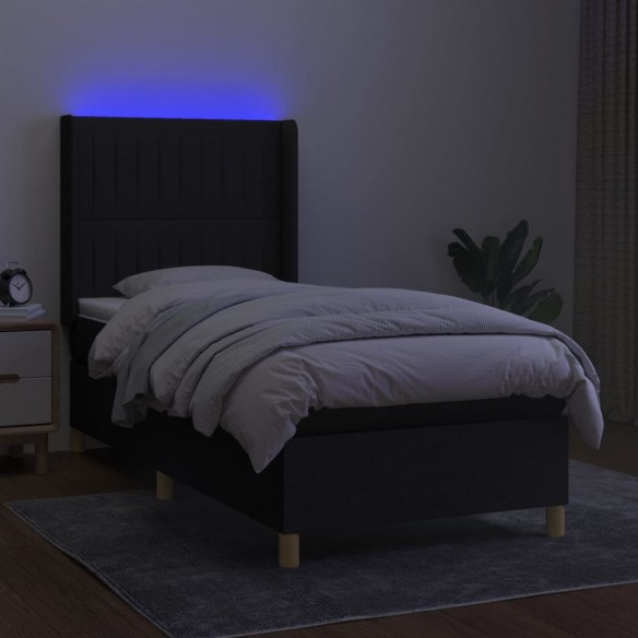 Sommier à lattes de lit matelas et LED Noir 80x200cm Tissu