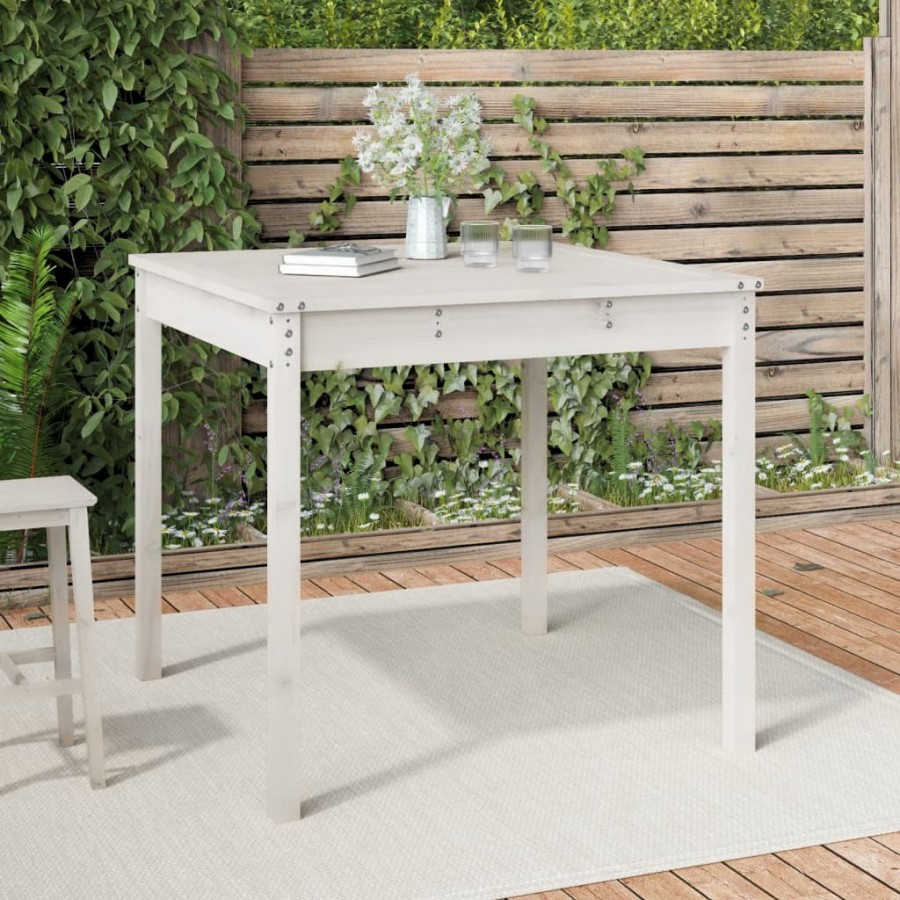 Table de jardin blanc 82,5x82,5x76 cm bois massif de pin