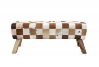 Banc 120 cm en bois revêtu en vraie fourrure marron et blanc