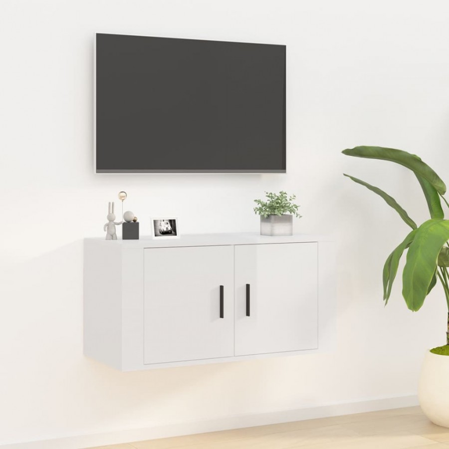 Meuble TV mural Blanc brillant 80x34,5x40 cm