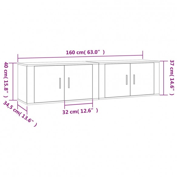 Meubles TV muraux 2 pcs gris béton 80x34,5x40 cm