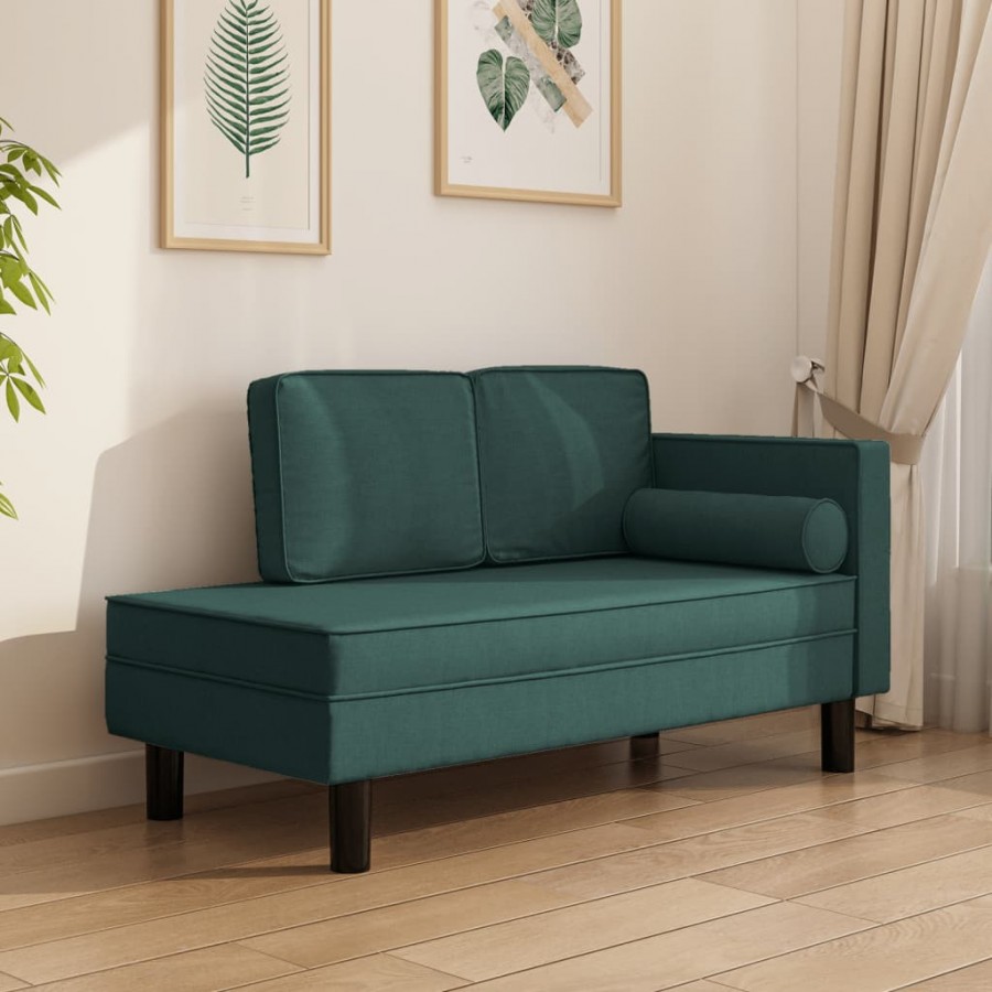 Chaise longue avec coussins et traversin vert foncé tissu