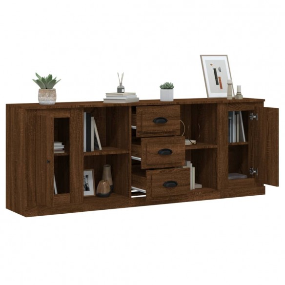 Buffets 3 pcs Chêne marron Bois d'ingénierie