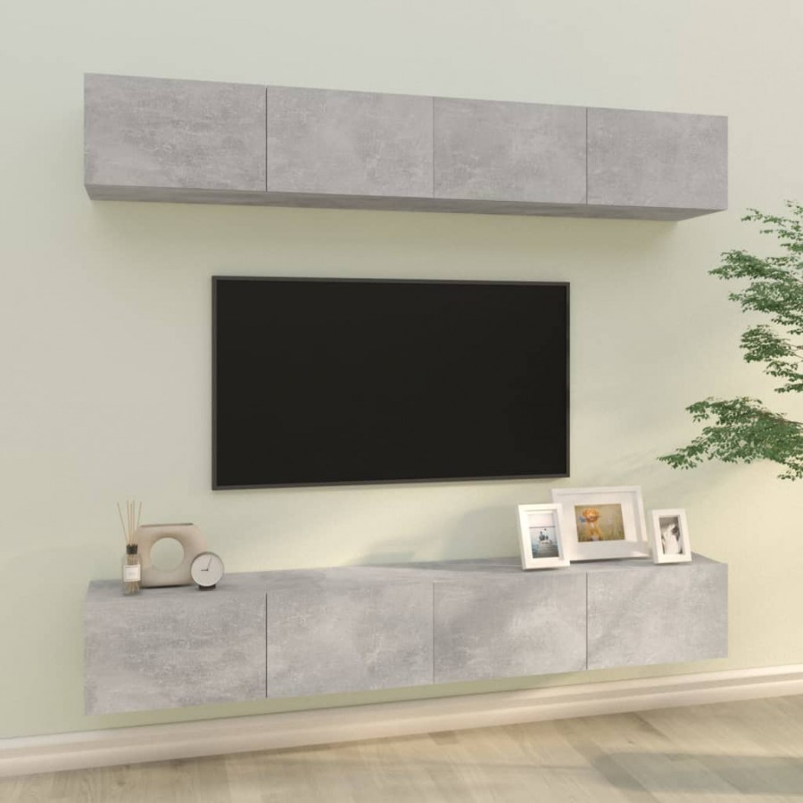 Meubles TV muraux 4 pcs Gris béton 100x30x30 cm