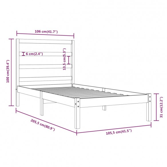 Cadre de lit Marron miel Bois de pin massif 100x200 cm