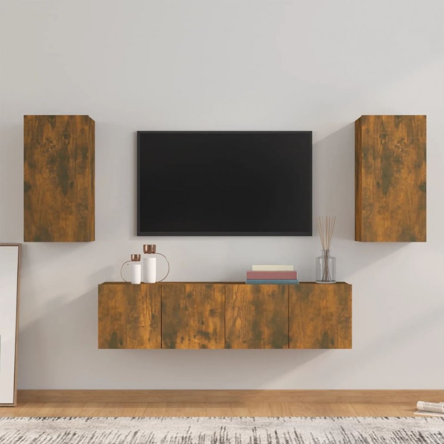 Ensemble de meubles TV 4 pcs Chêne fumé Bois d'ingénierie