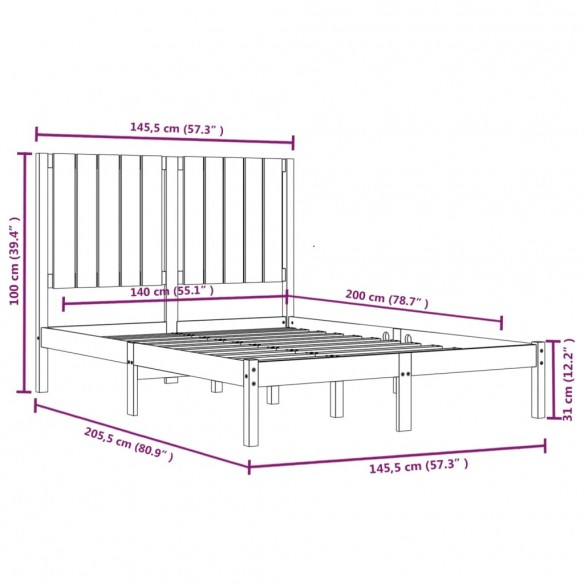 Cadre de lit Marron miel Bois de pin massif 140x200 cm