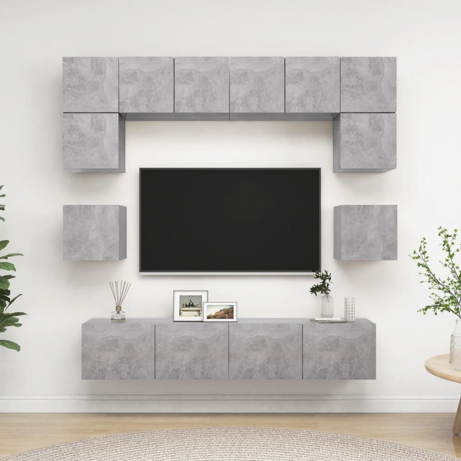 Ensemble de meuble TV 8 pcs Gris béton Aggloméré