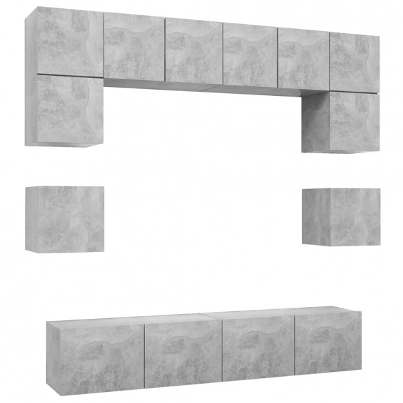 Ensemble de meuble TV 8 pcs Gris béton Aggloméré