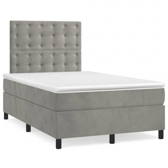 Cadre de lit et matelas Gris clair 120x200cm Velours